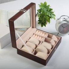 Шкатулка под часы и бижутерию 6 отделений кожаная цвет коричневый 